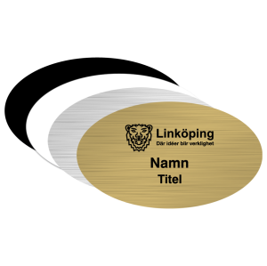 Namnbricka i plast, oval, graverad